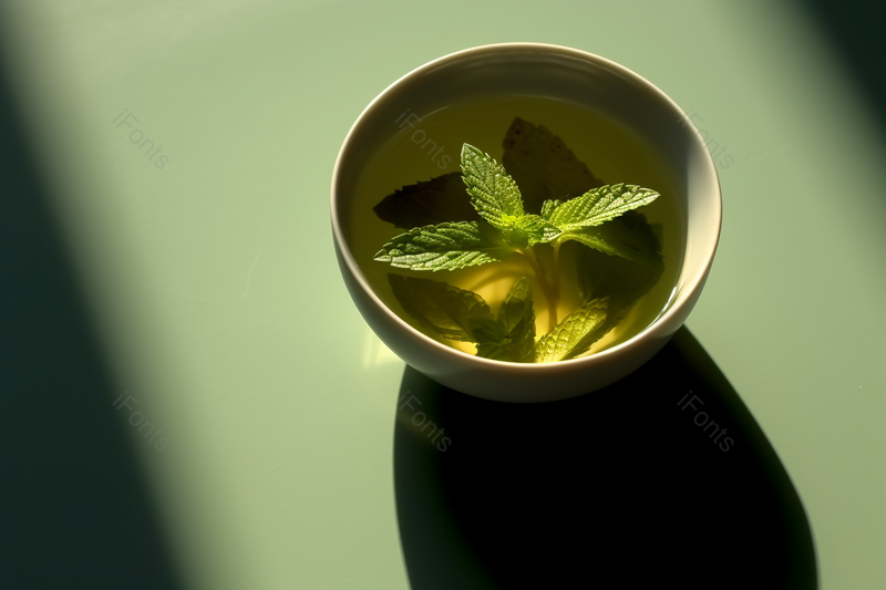 干净背景下薄荷茶水水杯顶视图,高清,摄影图,摄影图片,图片大全,摄影图免费下载